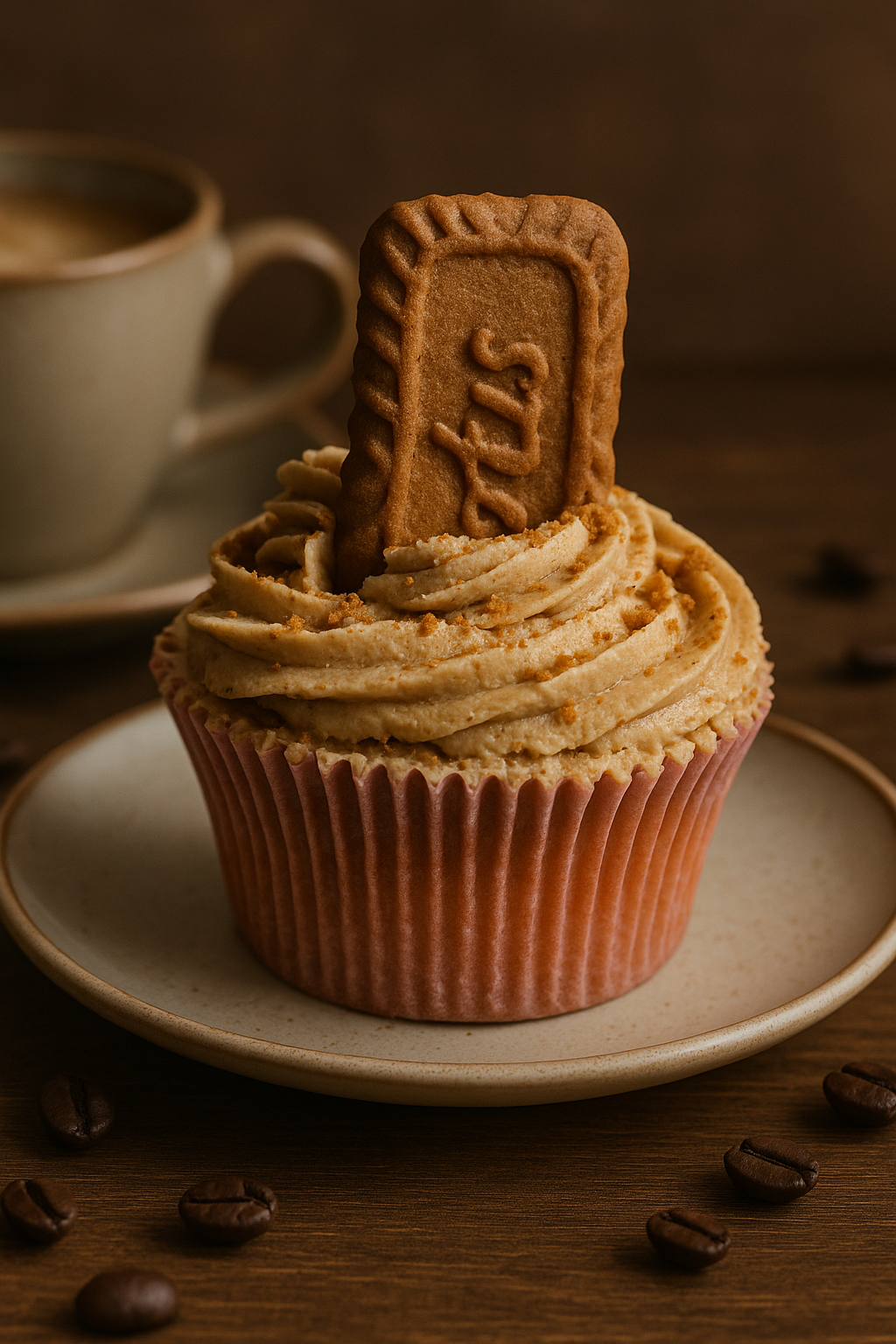 A sweet vanilla cupcake topped with a generous swirl of vanilla frosting and a neatly arranged arrangement of candied lemo...