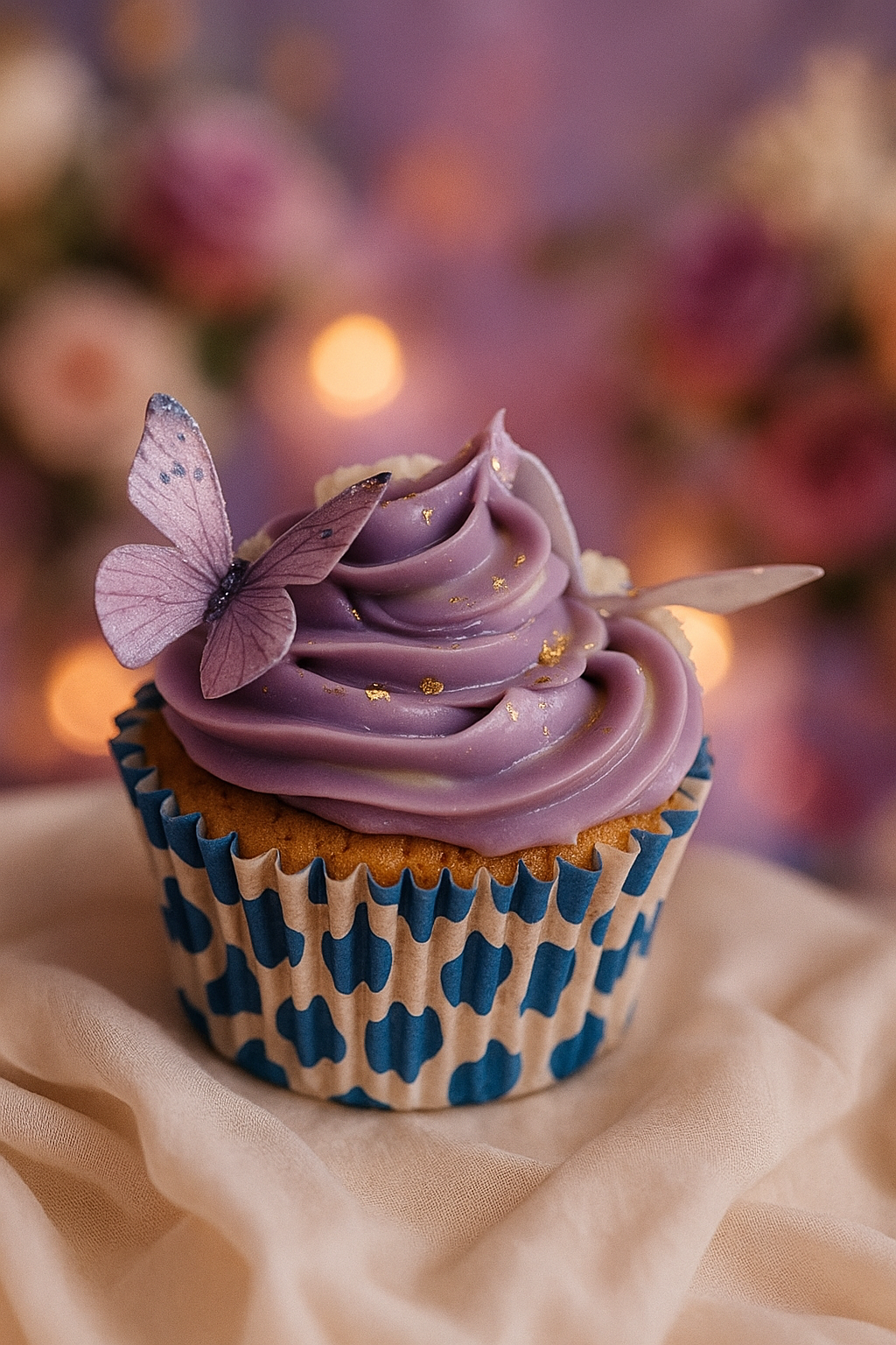 An assortment of cupcakes with varied frosting colors, including vanilla, chocolate, and caramel flavors. The cupcakes are...